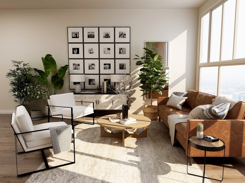 A cosy shared living room with plants and a sofa